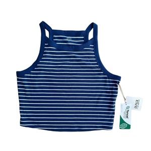 Blue With White Stripe Crop Tank Top, Tencel Eco Soft Fabric, Womans Size L NWT